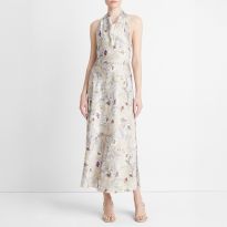 Multi Wild Flower Cowl Halter Dress