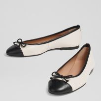 White/Black Kara Leather Ballet Flats