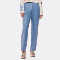 Blue Straight Leg Leather Trousers