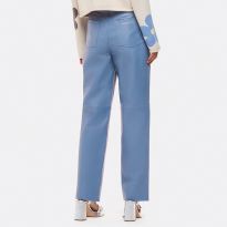 Blue Straight Leg Leather Trousers
