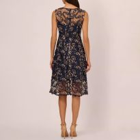 Navy/Gold Embroidered Tea Dress