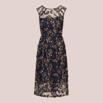 Navy/Gold Embroidered Tea Dress