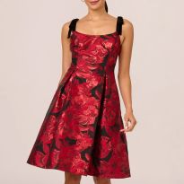 Red Floral Metallic Mini Dress