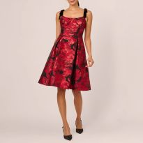 Red Floral Metallic Mini Dress