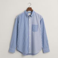 Blue/ White Stripe Dragon Crest Poplin Shirt