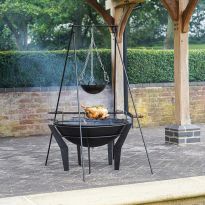 Metal Kendal Fire Pit on Stand in Black, H44.5Cm W77Cm