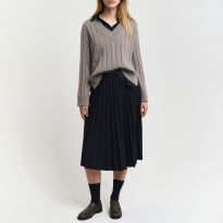 Warm Grey Wide Ribbed Wool V-Neck