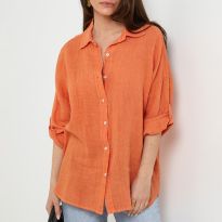 Orange Linen Blouse