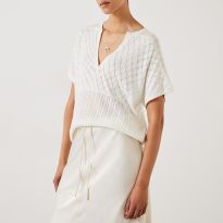 White Adeena Pointelle Stitch Knitted Tee