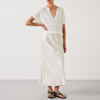 White Adeena Pointelle Stitch Knitted Tee