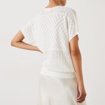 White Adeena Pointelle Stitch Knitted Tee