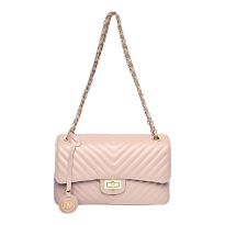 Pink Leather Shoulder Bag By Roberta M