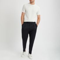 Navy Harvey Pleated Trousers