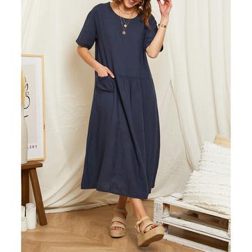 Navy Flare Linen Maxi Dress