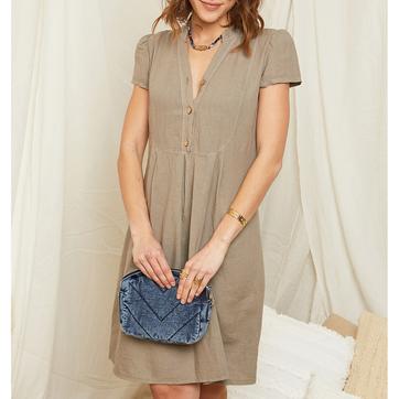 Taupe Button Linen Mini Dress
