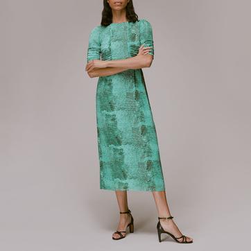 WHISTLES Green Animal Print Dobby Dress - BrandAlley