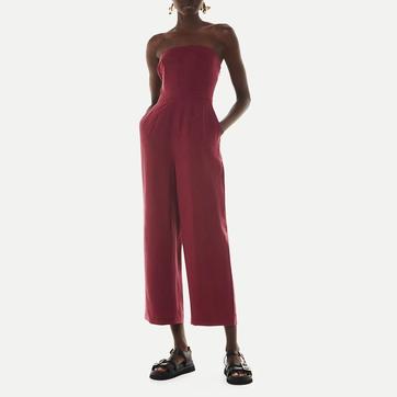 Burgundy Bandeau Linen Blend Jumpsuit