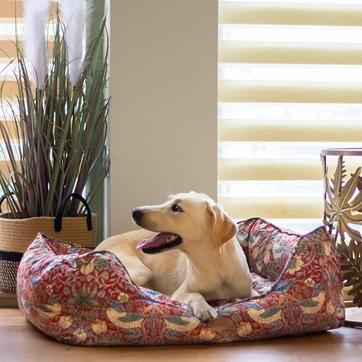 Strawberry Thief Pet Box Bed, Burgandy, Size Medium, 69cm x 52cm x 25cm