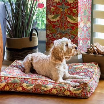 Strawberry Thief Pet Mattress, Burgandy, Size Large, 100cm x 80cm x 18cm