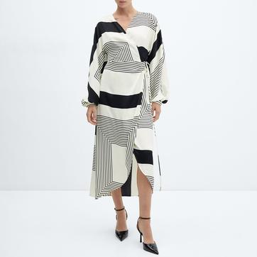 Cream Printed Wrap Dress