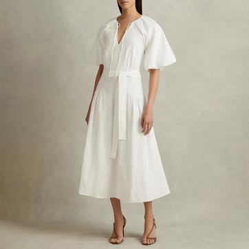 White Petite Alice Linen Blend Dress