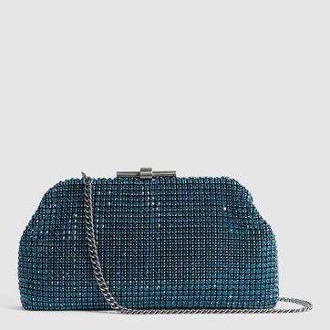 Teal Adaline Crystal Clutch Bag