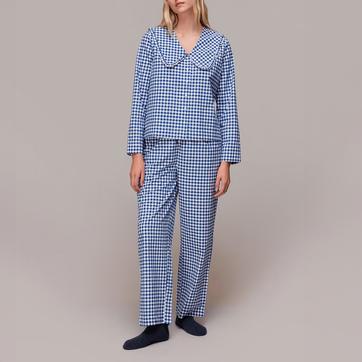 Blue Gingham Collar Cotton Pyjamas