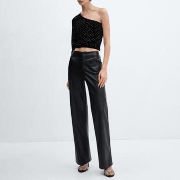 Black One Shoulder Velvet Stud Top