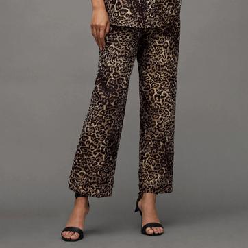 Brown Jemi Animal Print Cotton Blend Trousers