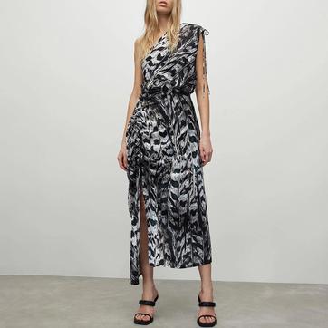 White Laura Printed Silk Blend Dress