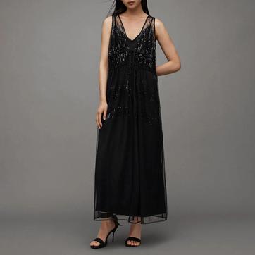 Black Robyn Embellished Midi Dress
