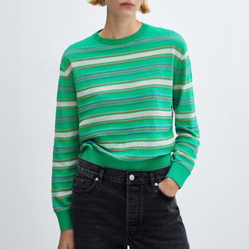Green Round-Neck Striped Sweater