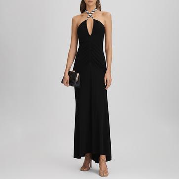 Black Iris Tie Neck Maxi Dress