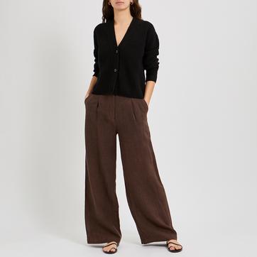 Black Wool Rib Cardigan