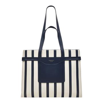 Navy Florence Road Stri Large Ziptop Shoulder Bag