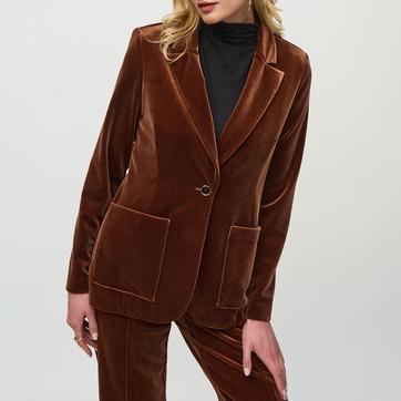 Brown Velvet Effect Straight Blazer