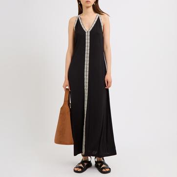Black Jersey Trim Maxi Dress