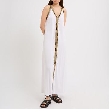 White Jersey Trim Maxi Dress