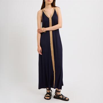 Navy Jersey Trim Maxi Dress