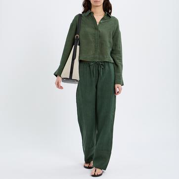 Olive Linen Tie Waist Trouser