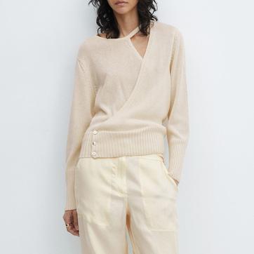 Ecru Wrap Jumper With Slit Detail