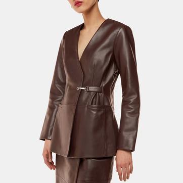 Brown Josie Wrap Leather Blazer