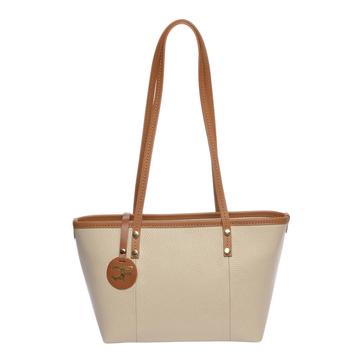 Beige Italian Leather Shoulder Bag