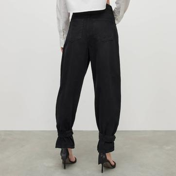 Black Tara Ankle Tie Barrel Jeans