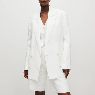 White Petra Linen Blend Double Breasted Blazer