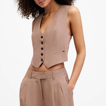 Brown Deri Lyn Linen Blend Waistcoat