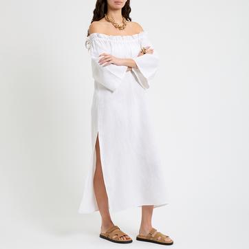 White Linen Bardot Dress