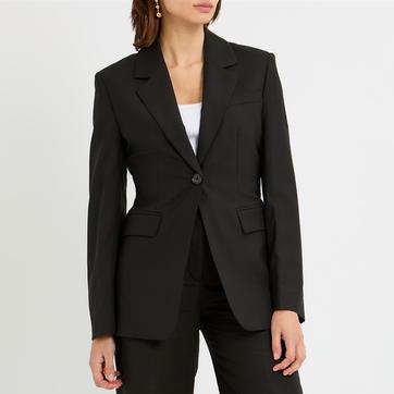 Black Wool Genmate Waisted Blazer