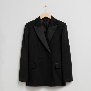 Black Wool Blend Peaked Blazer
