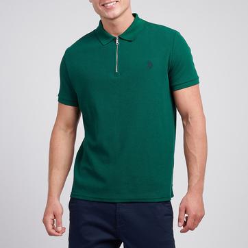 Green Textured Zip Knit Polo Top